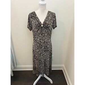 AA Studio AA Brown Modern Print Short Sleeve Bodice Keyhole Dress Size 12